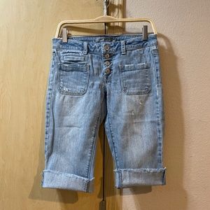 Women 4 Cut off American Eagle Jean Long Shorts Button Fly- 15 inches across wai